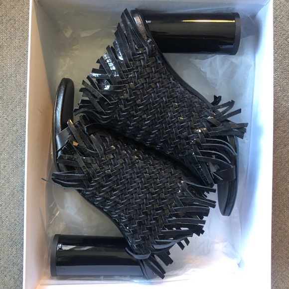 Proenza Schouler Black Woven Fringe Mules Sandals 38 - Picture 7 of 7